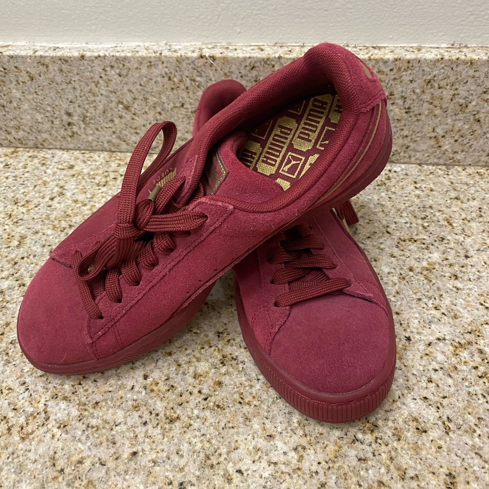 Puma suede red and gold sneakers